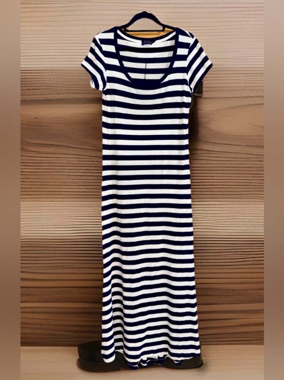 NwoT Polo Ralph Lauren Navy and White Striped Tee Maxi Dress-S-EC